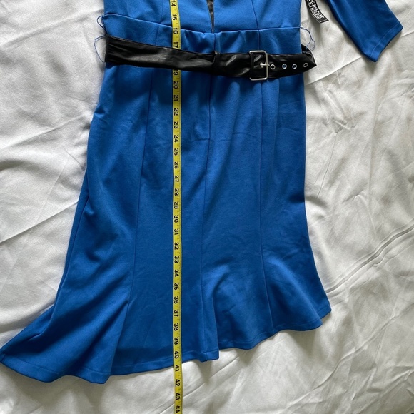 New York & Company Tall V-Neck Belted Flare Dress Super-flex Sz L/Petite - Picture 6 of 16